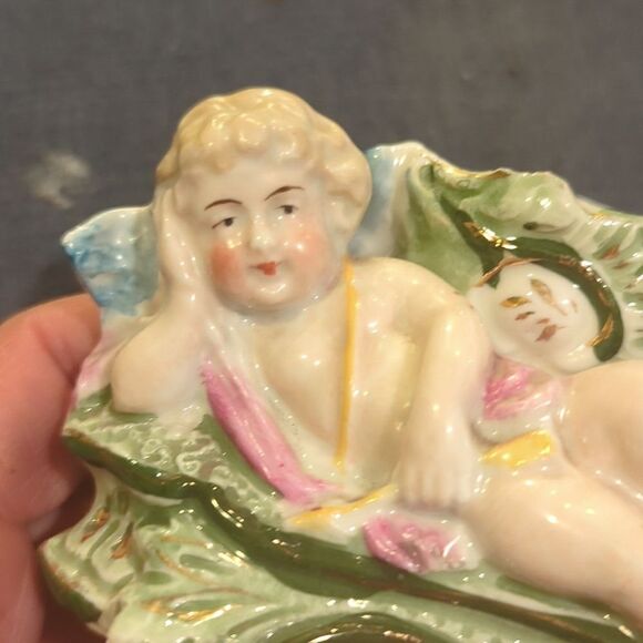 Vintage lefton style cherub trinket dish or bud base, planter - Picture 6 of 8